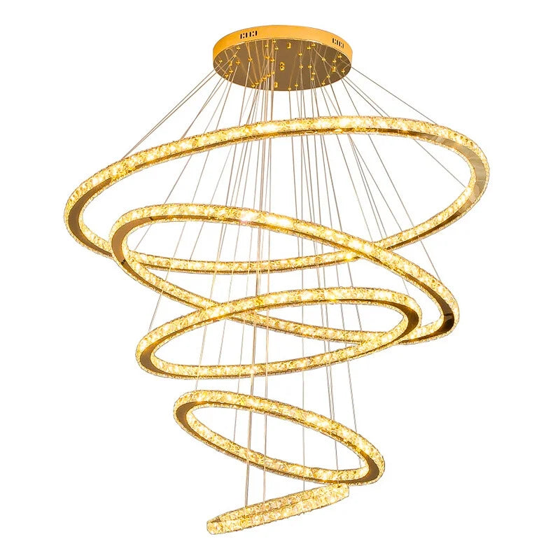 Twirl Luxury Rings LED Staircase Chandelier for Tall Foyers & Stairwells