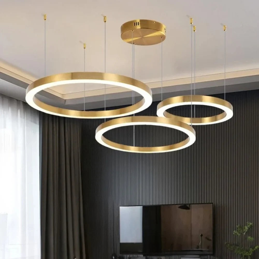 Aurora Brushed Gold Ring LED Chandelier for Living Room & Dining Room