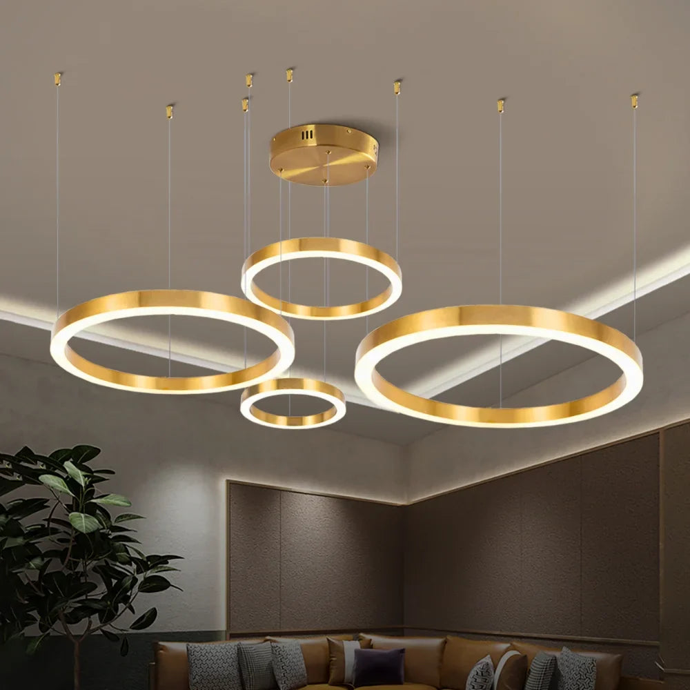 Aurora Brushed Gold Ring LED Chandelier for Living Room & Dining Room