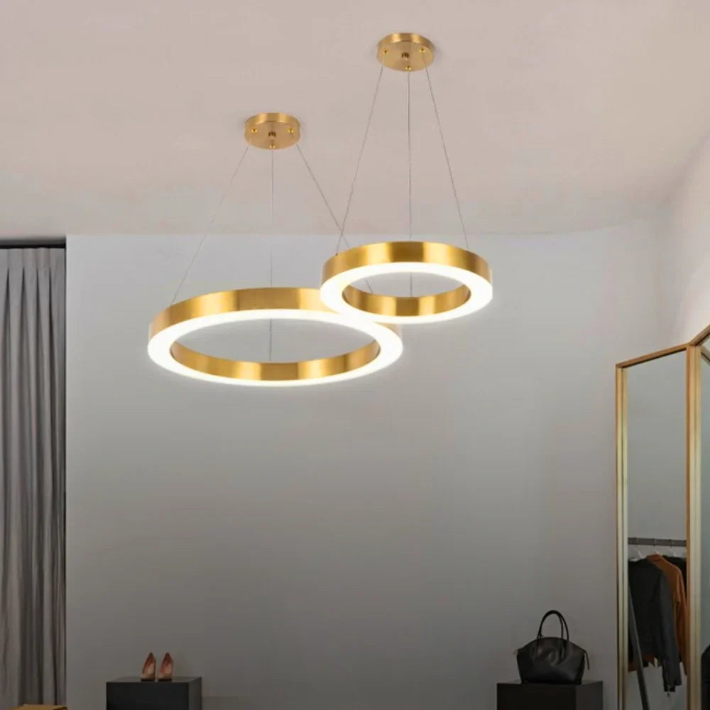Aurora Brushed Gold Ring LED Chandelier for Living Room & Dining Room