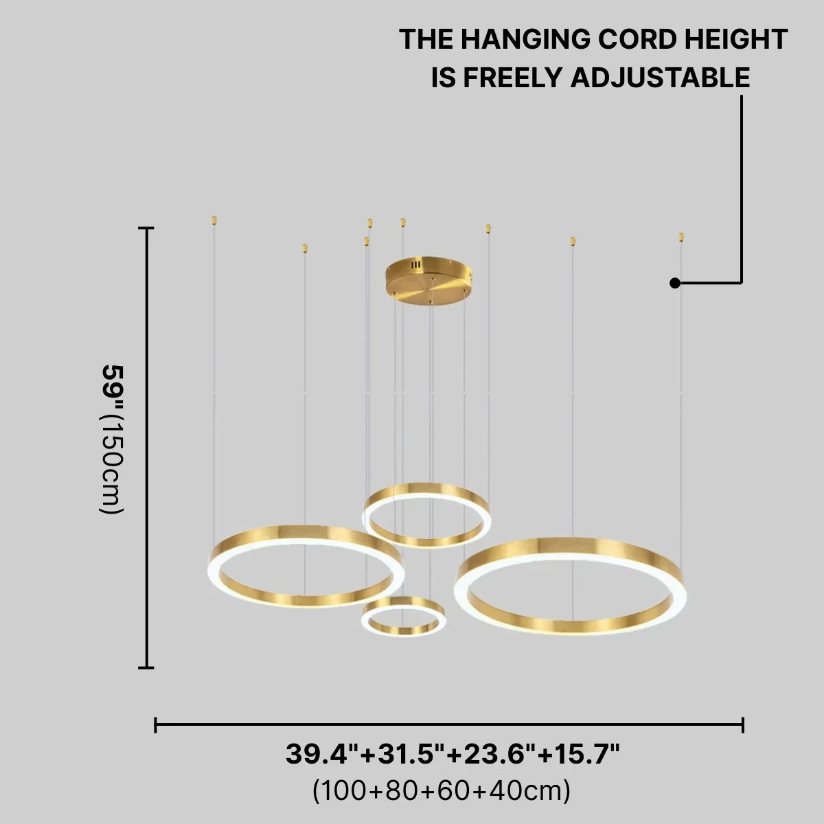 Aurora Brushed Gold Ring LED Chandelier for Living Room & Dining Room