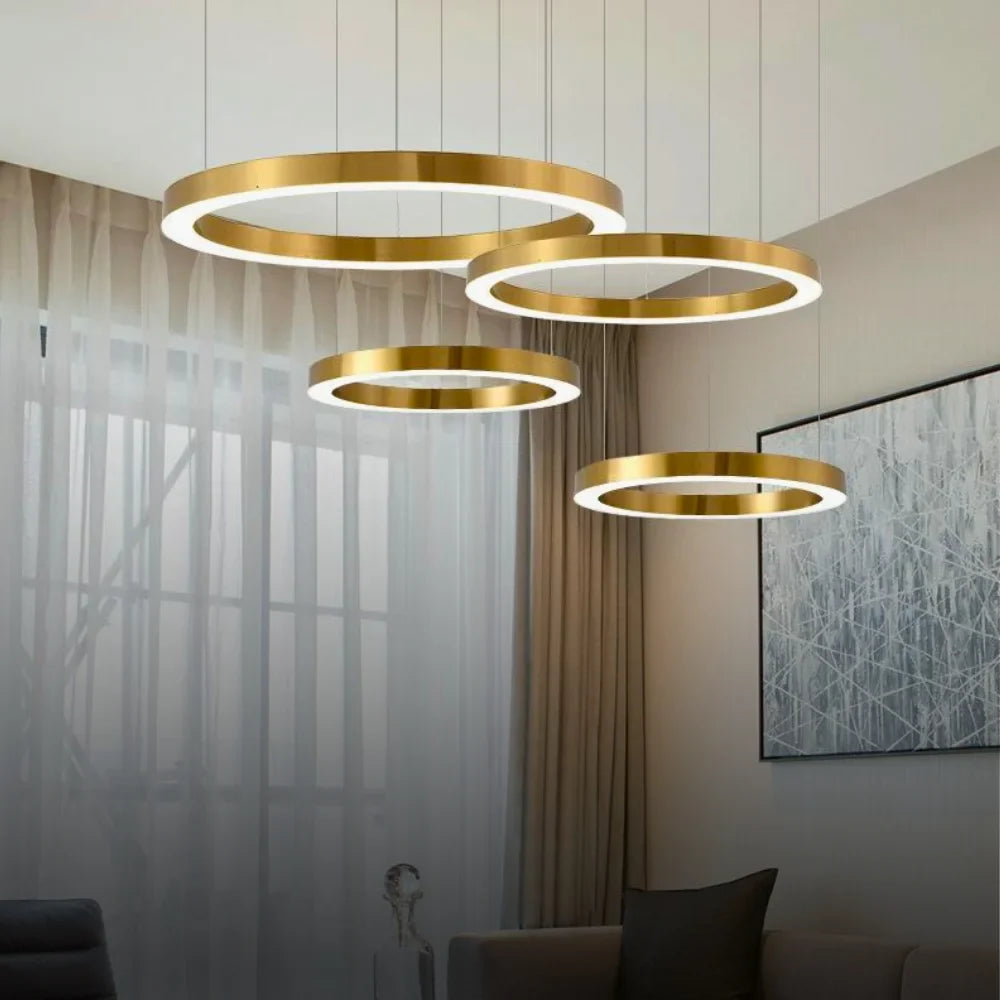 Aurora Brushed Gold Ring LED Chandelier for Living Room & Dining Room