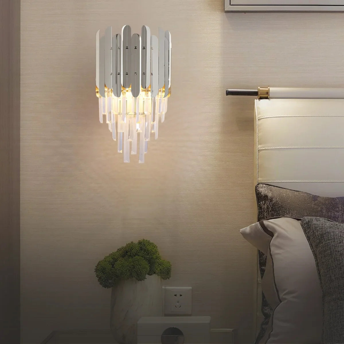 Reflex Luxury Gold/Chrome Crystal Wall Sconce for Bedroom & Hallway