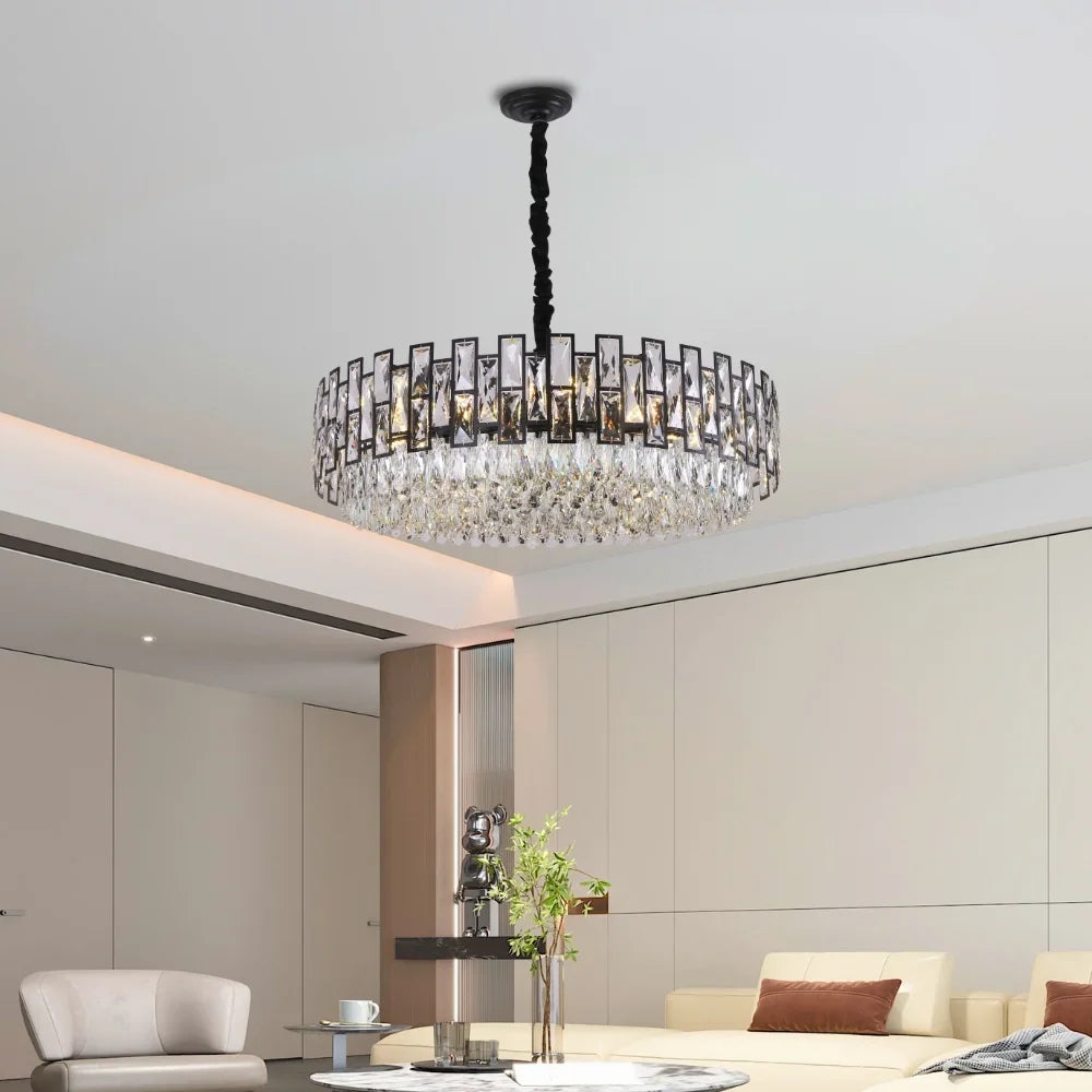 Luxor Modern Black Crystal Round Chandelier for Living Room & Dining Room