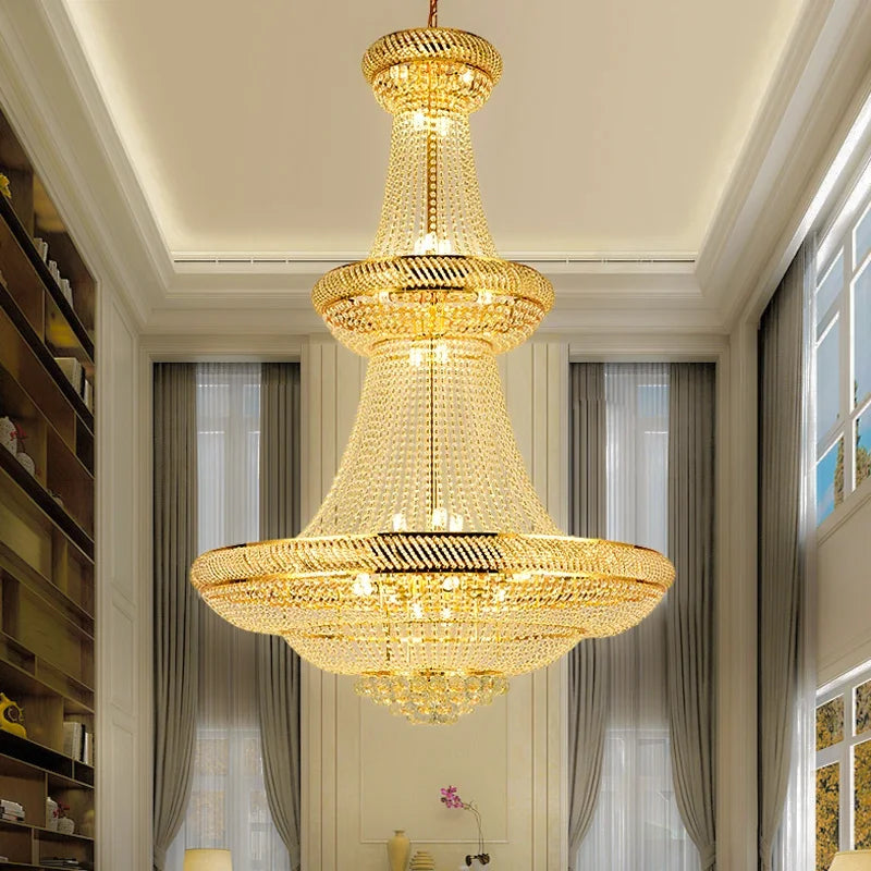 Tower Modern Gold Crystal Staircase Chandelier for Tall Foyers & Stairwells