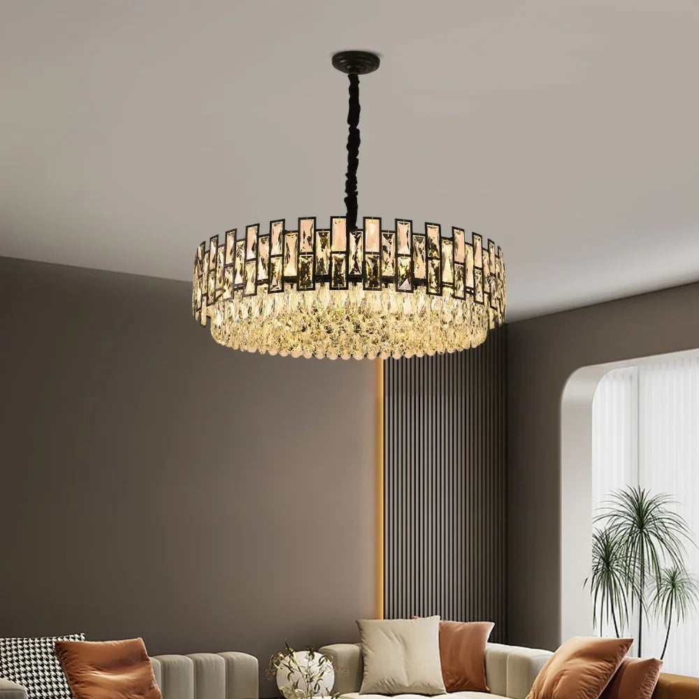 Luxor Modern Black Crystal Round Chandelier for Living Room & Dining Room