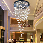 Melodic Feather Design Glass Staircase Chandelier for Tall Foyers