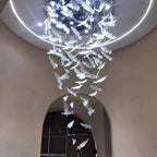 Melodic Feather Design Glass Staircase Chandelier for Tall Foyers