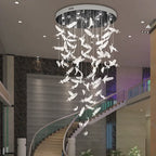 Melodic Feather Design Glass Staircase Chandelier for Tall Foyers