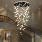 Melodic Feather Design Glass Staircase Chandelier for Tall Foyers