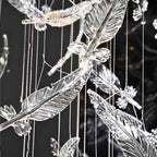 Melodic Feather Design Glass Staircase Chandelier for Tall Foyers