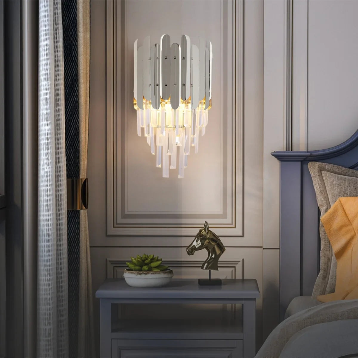 Reflex Luxury Gold/Chrome Crystal Wall Sconce for Bedroom & Hallway