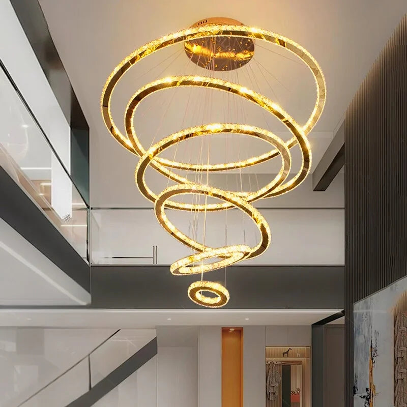 Twirl Luxury Rings LED Staircase Chandelier for Tall Foyers & Stairwells