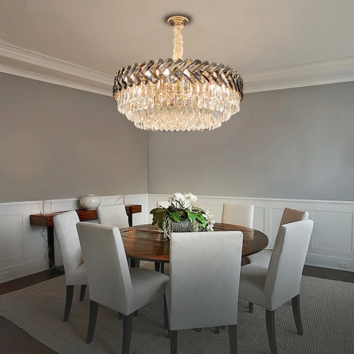 Solis Luxury Modern Crystal Gold Chandelier for Living Room & Dining Room