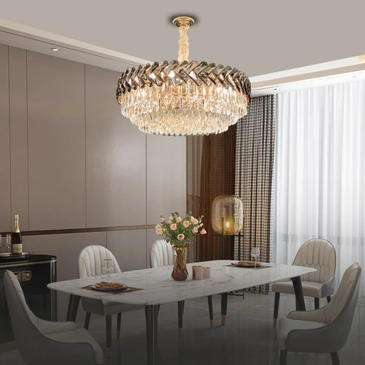 Solis Luxury Modern Crystal Gold Chandelier for Living Room & Dining Room