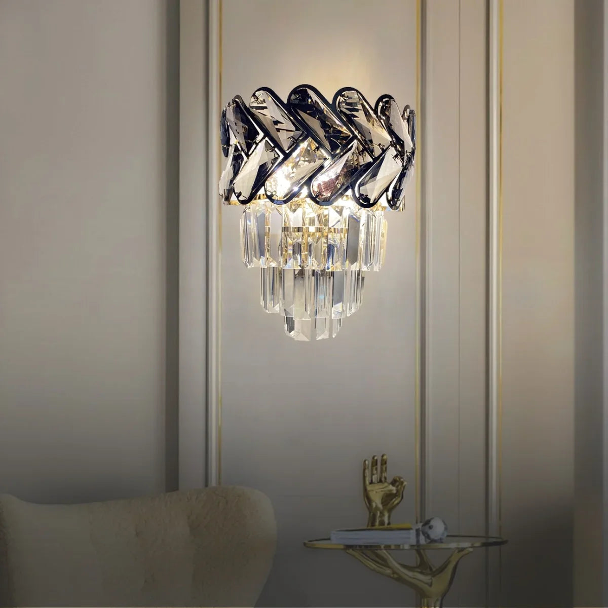 Solis Luxury Gold Crystal Wall Sconce for Bedroom & Living Room