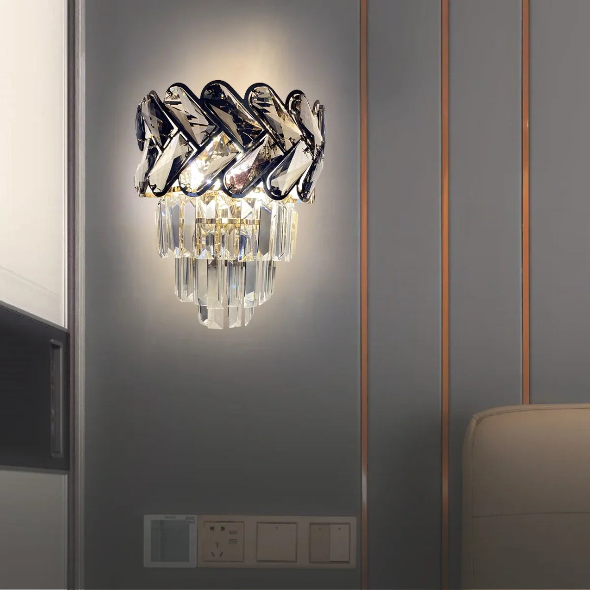 Solis Luxury Gold Crystal Wall Sconce for Bedroom & Living Room