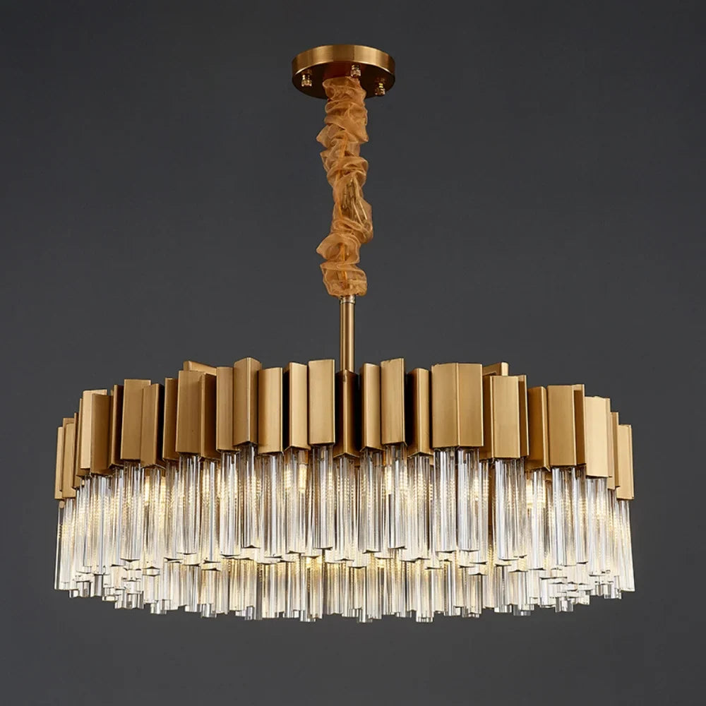 Sunny Modern Brushed Gold Crystal Chandelier for Living Room & Dining Room