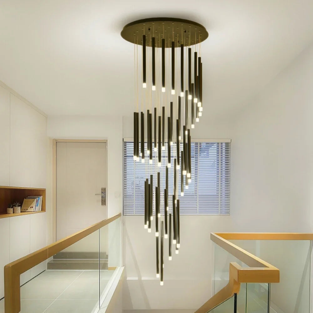 Swirl Modern Spiral LED Staircase Chandelier for Tall Foyers & Stairwells