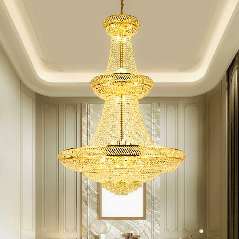 Tower Modern Gold Crystal Staircase Chandelier for Tall Foyers & Stairwells