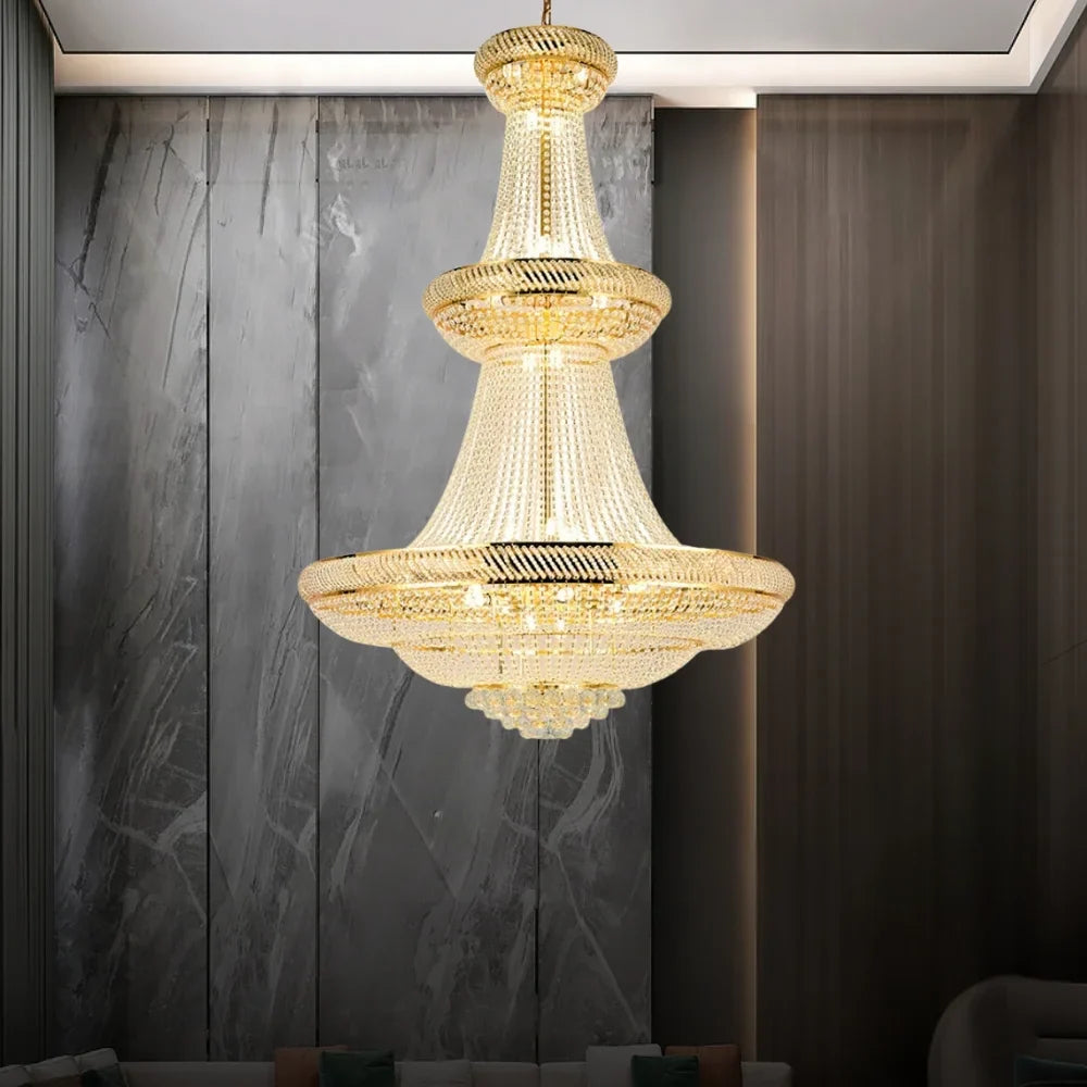 Tower Modern Gold Crystal Staircase Chandelier for Tall Foyers & Stairwells
