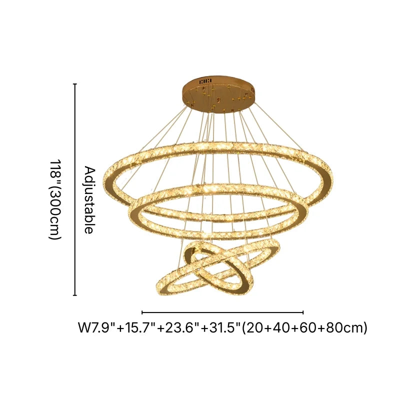 Twirl Luxury Rings LED Staircase Chandelier for Tall Foyers & Stairwells