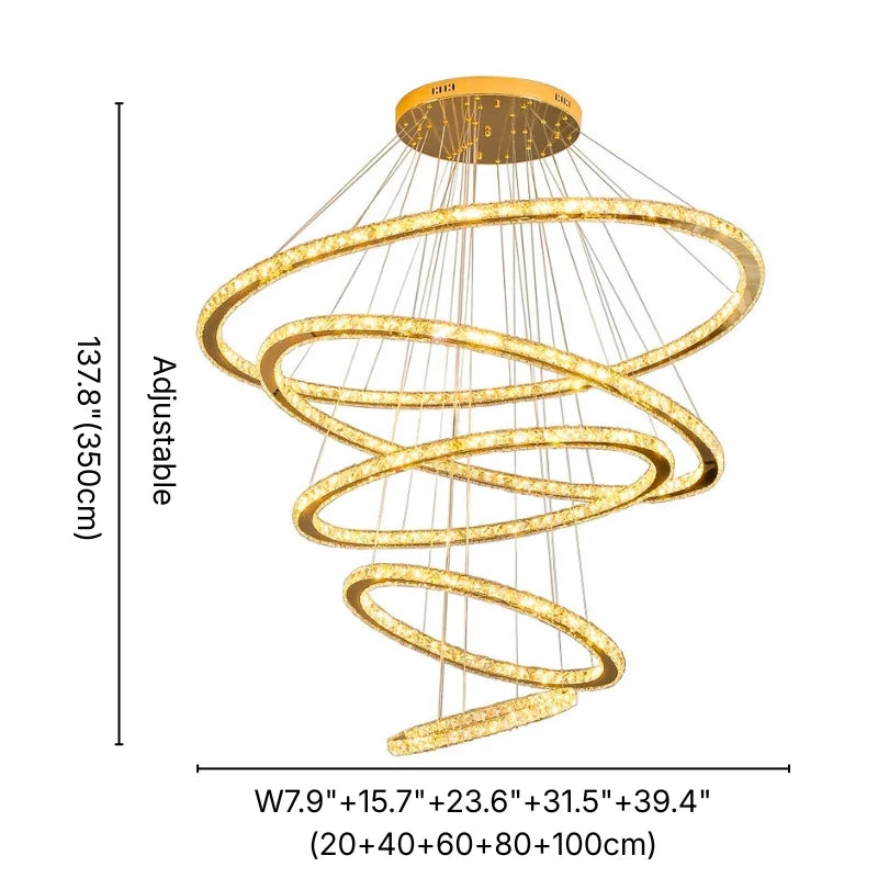 Twirl Luxury Rings LED Staircase Chandelier for Tall Foyers & Stairwells