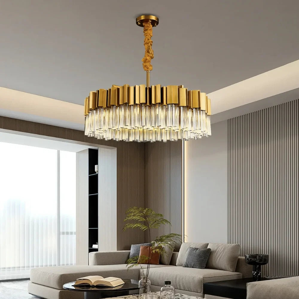 Sunny Modern Brushed Gold Crystal Chandelier for Living Room & Dining Room