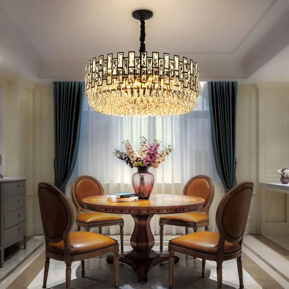 Luxor Modern Black Crystal Round Chandelier for Living Room & Dining Room