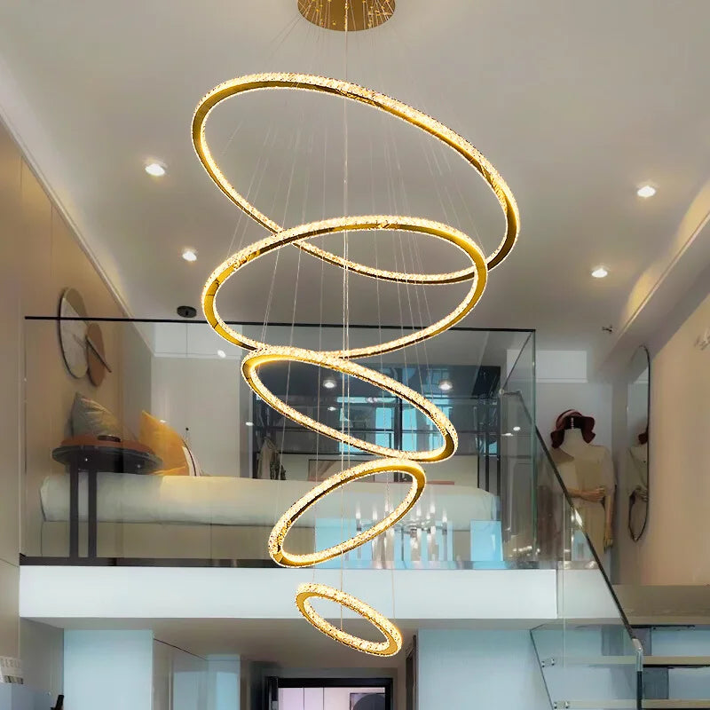 Twirl Luxury Rings LED Staircase Chandelier for Tall Foyers & Stairwells