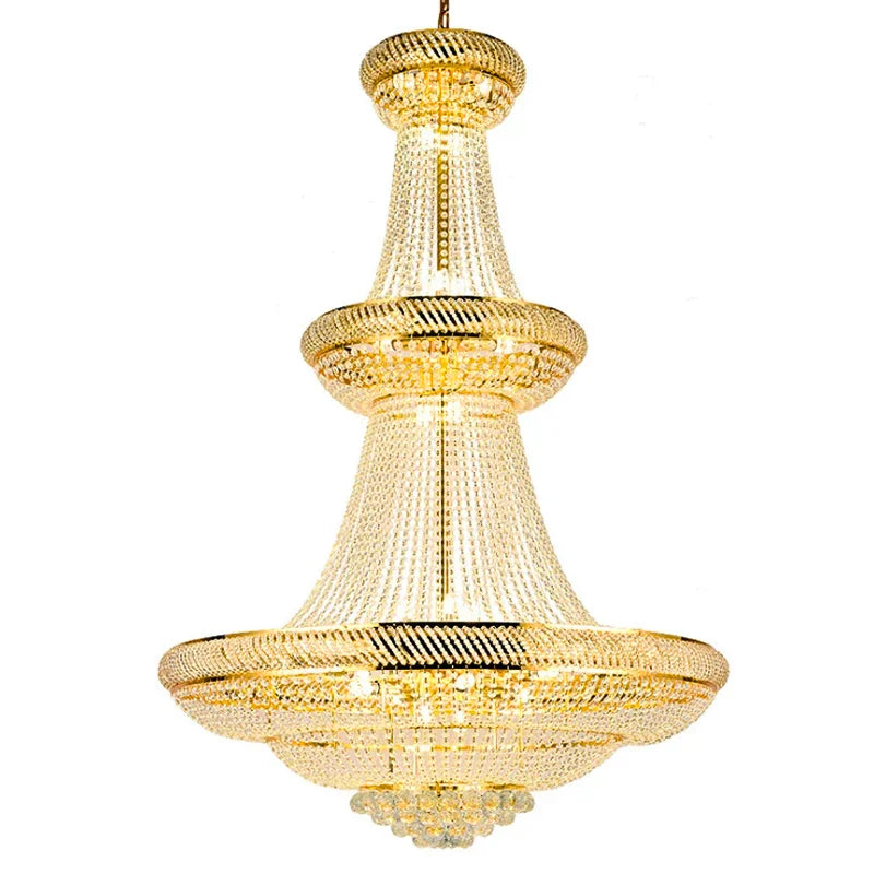 Tower Modern Gold Crystal Staircase Chandelier for Tall Foyers & Stairwells