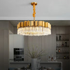 Sunny Modern Brushed Gold Crystal Chandelier for Living Room & Dining Room