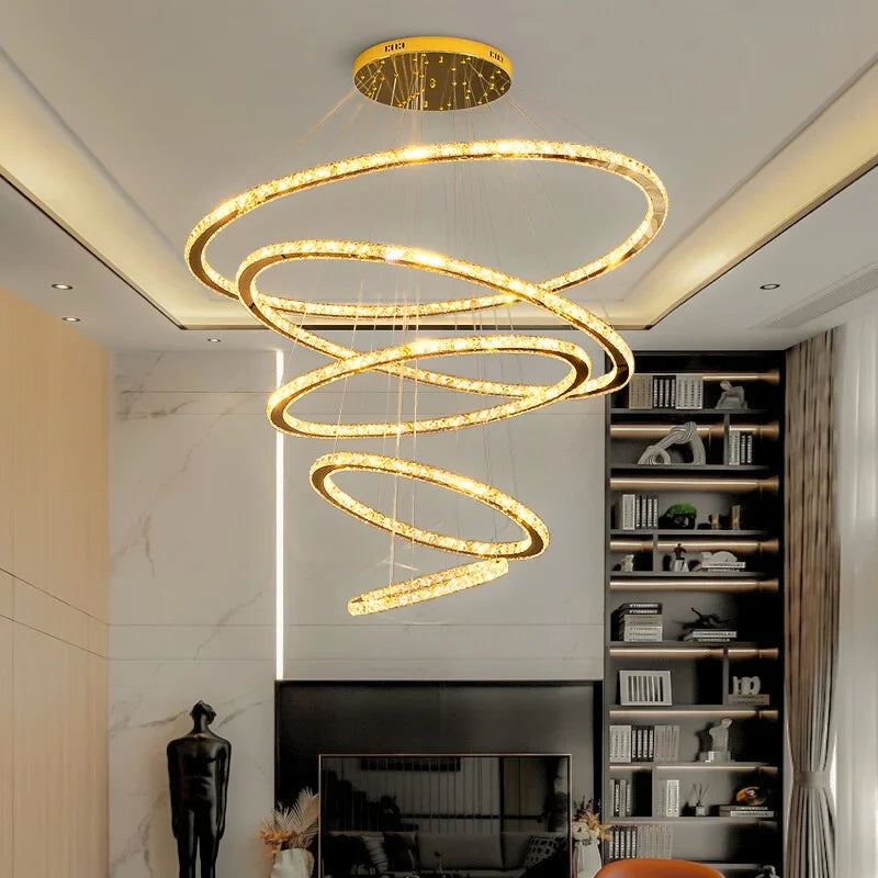 Twirl Luxury Rings LED Staircase Chandelier for Tall Foyers & Stairwells