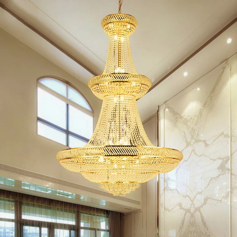 Tower Modern Gold Crystal Staircase Chandelier for Tall Foyers & Stairwells