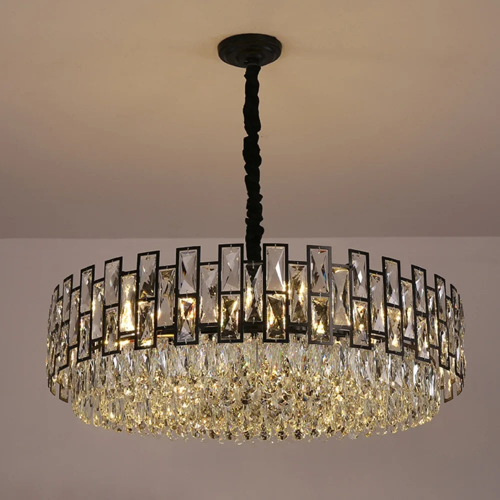 Luxor Modern Black Crystal Round Chandelier for Living Room & Dining Room