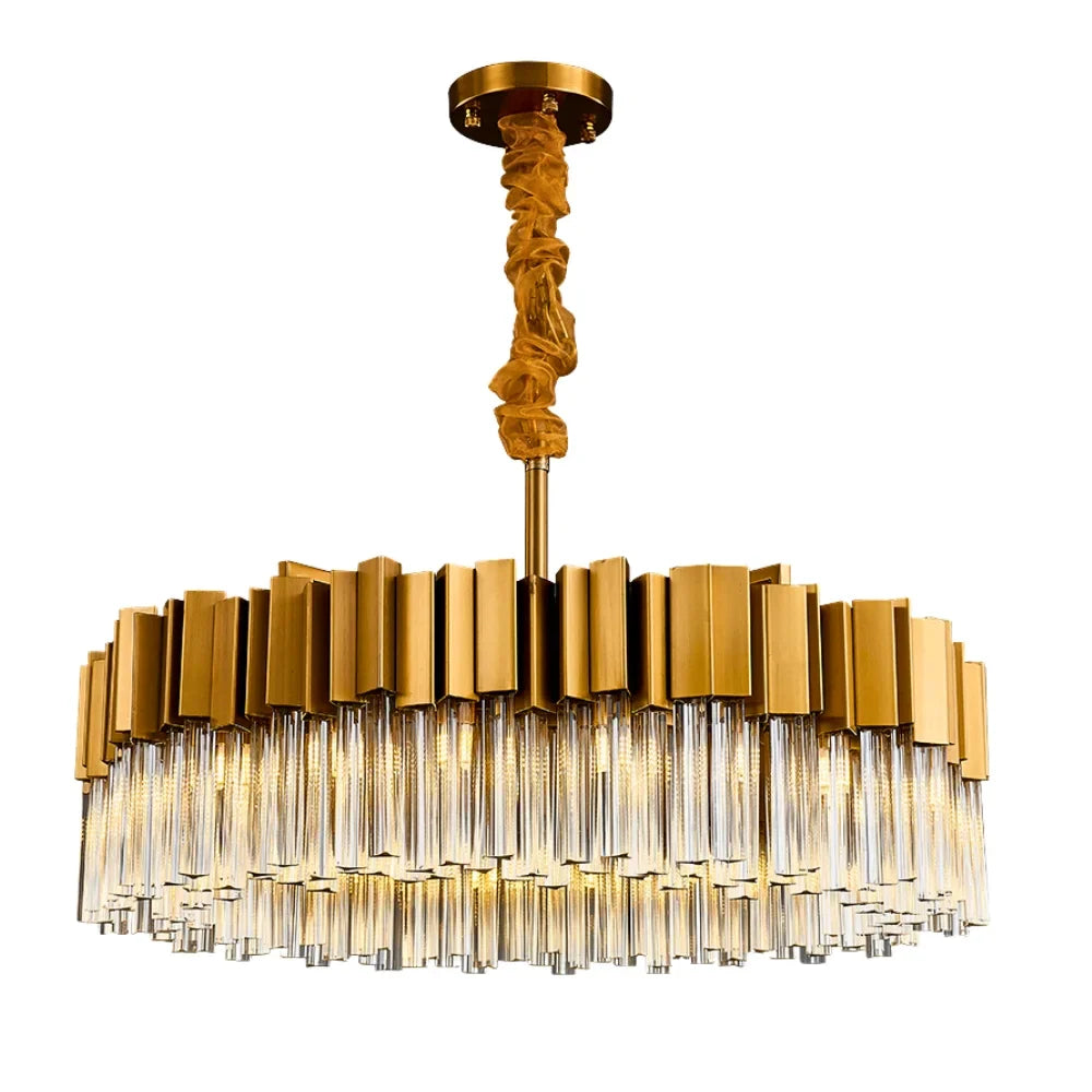 Sunny Modern Brushed Gold Crystal Chandelier for Living Room & Dining Room