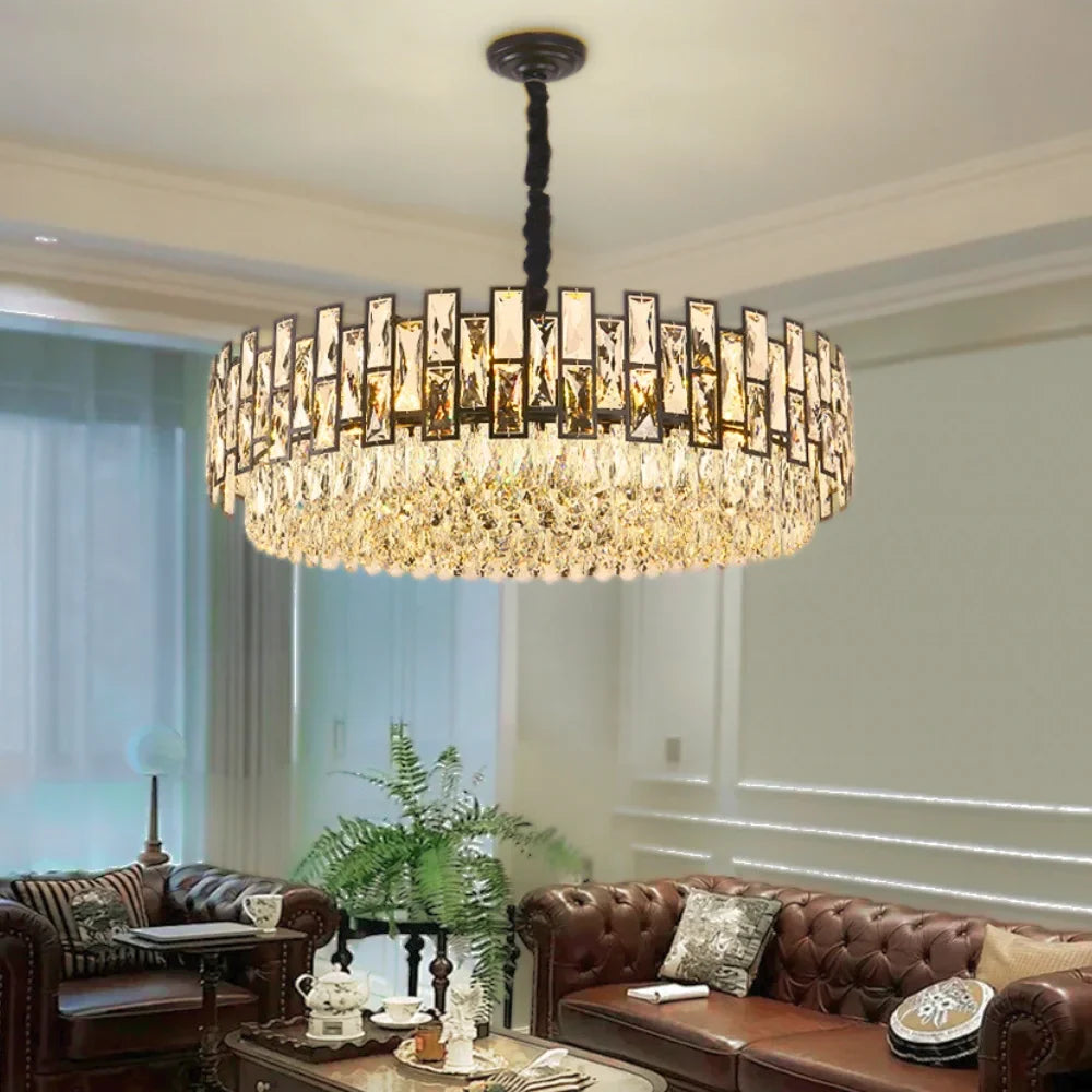 Luxor Modern Black Crystal Round Chandelier for Living Room & Dining Room